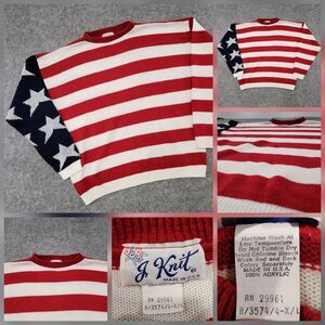 VTG J Knit Adult Mens Womens XL USA Flag Patriotic America Crewneck Sweater